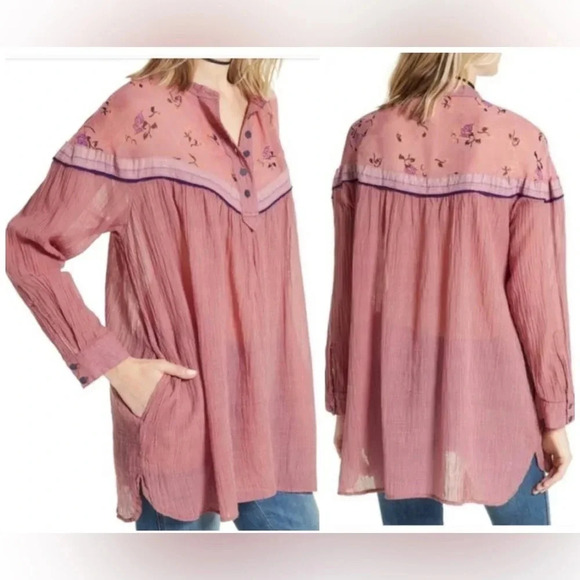 Free People Hearts & Colors Tunic Blouse Top - Floral - Western Boho Bohemian - Picture 1 of 6
